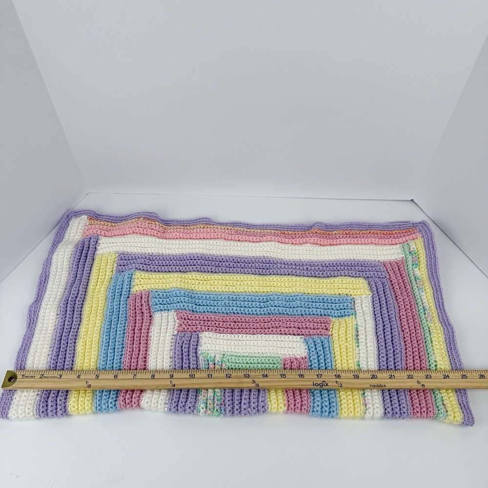 Handmade Crocheted Baby Blanket Pastel Patchwork Knit Throw Nursery - Picture 5 of 6